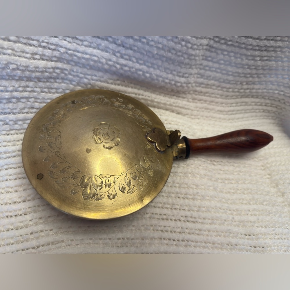 Vintage Crumb Catcher Silent Butler Floral Brass Wood Handle- Made in India